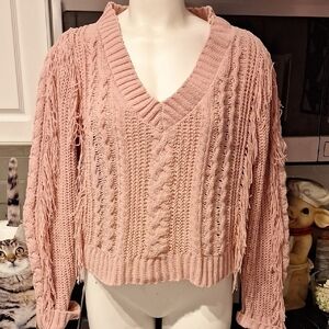 l No Comment Pink Fringe Regular Size Pullover Sweater XL